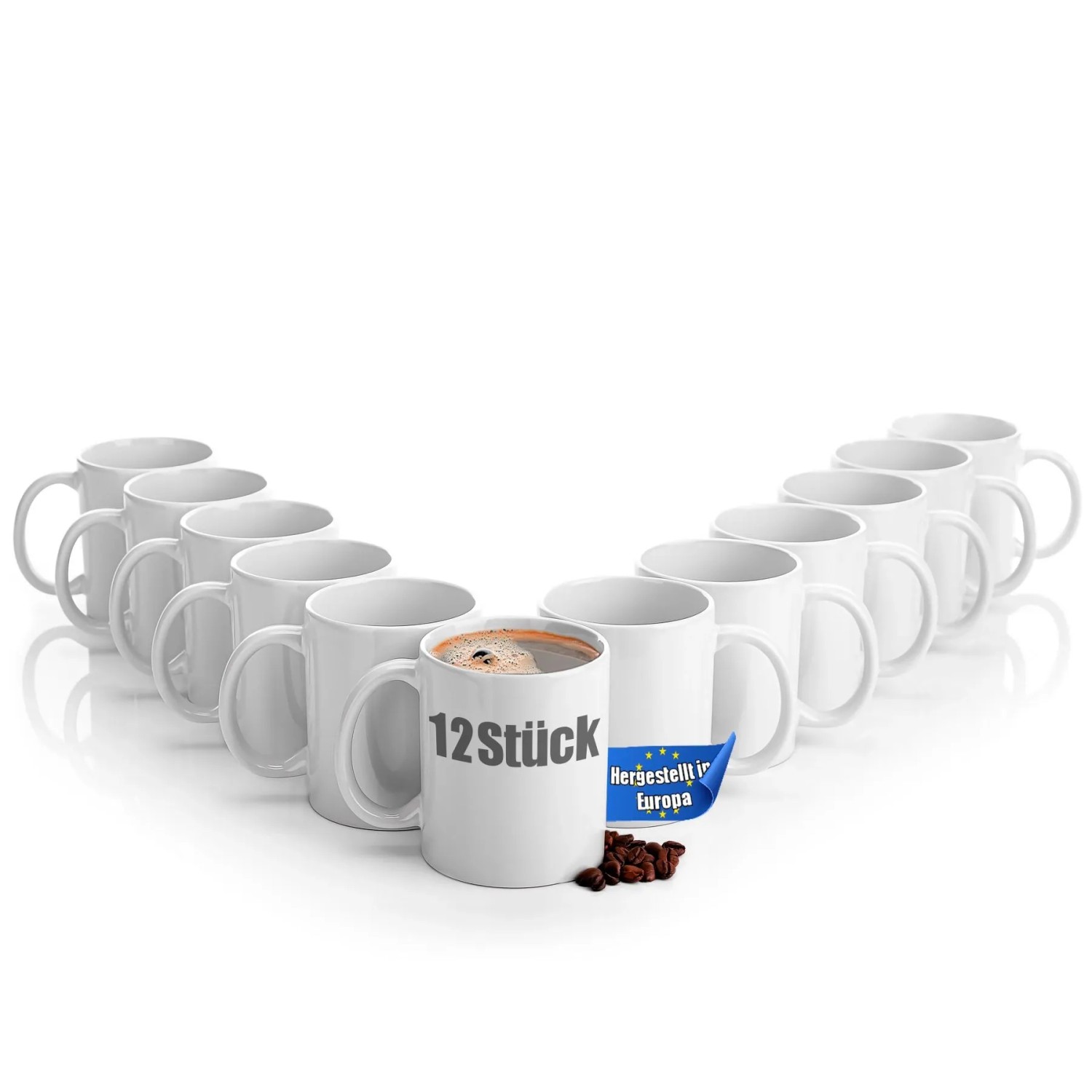 BigDean 12 Stück Große Kaffeebecher Weiß 300ml Spülmaschinenfest Aus Hochwertigem Porzellan Tassen Zum Bemalen Kaffeepott Glühweinbecher