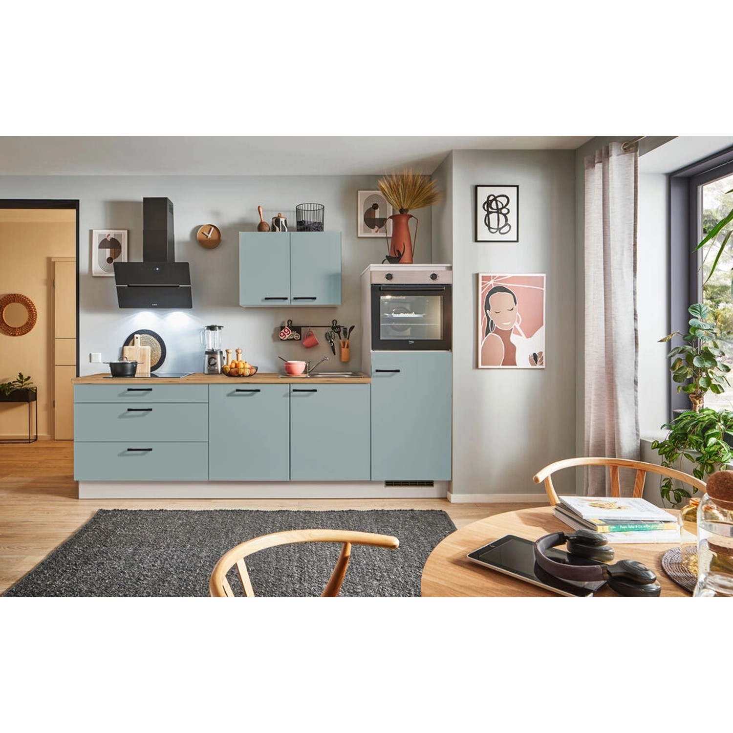 pino Küchenzeile 260 cm Fjordgrün Anschlag rechts 1 Geräteschrank günstig online kaufen