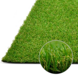 Karat Kunstrasen Marbella, 26mm hoch, UV-beständig, Detailaufnahme der Grasfasern.