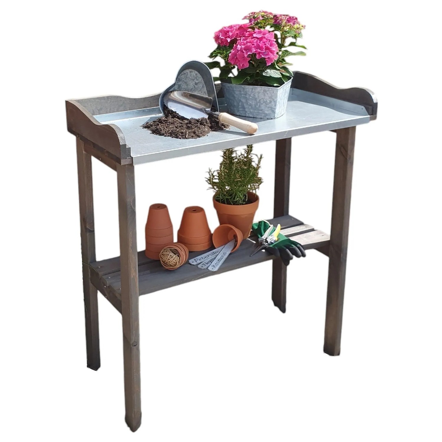 Promadino Gartentisch Rechteckig Metall Grau 38 cm x 84 cm