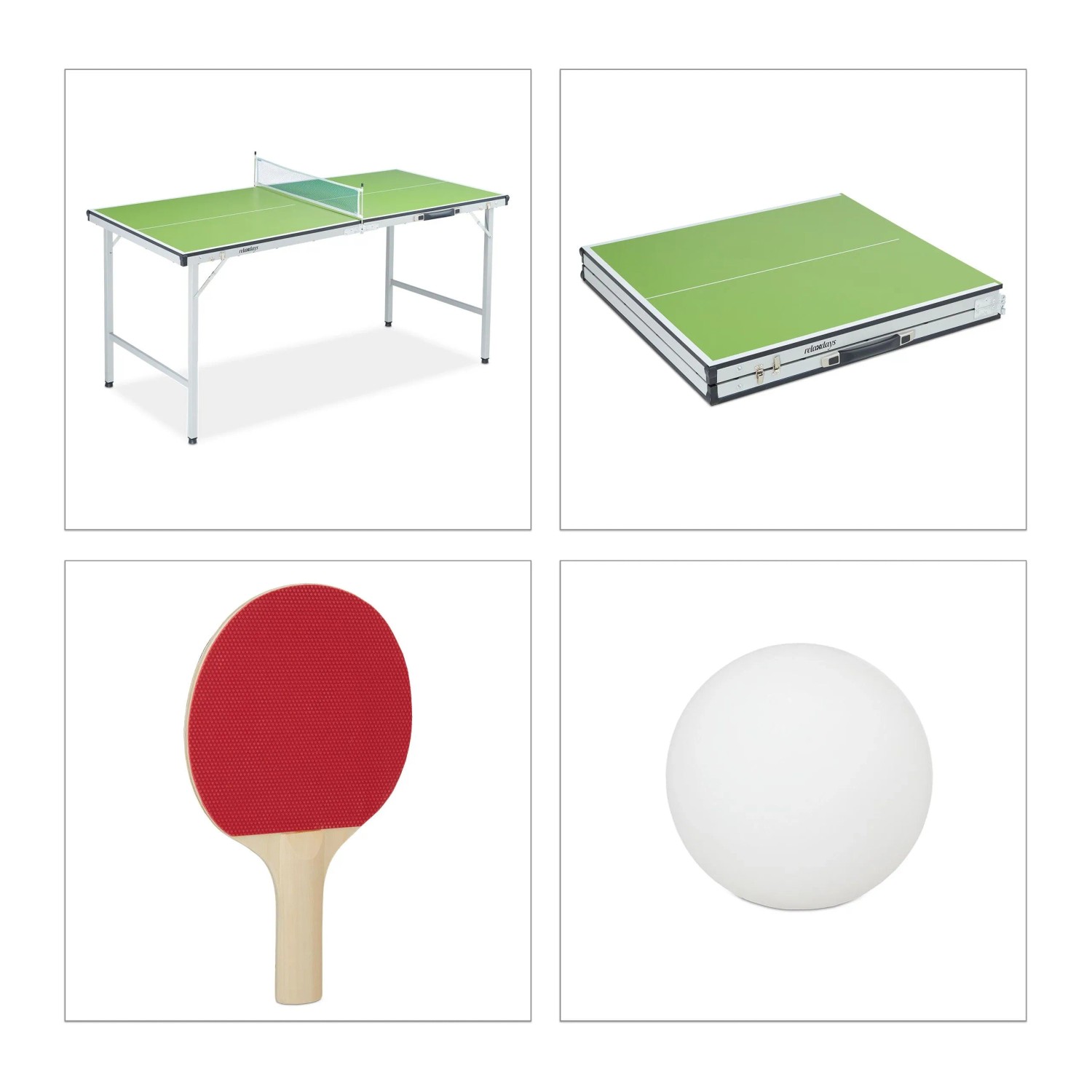 Relaxdays Tischtennisplatte MDF Stahl Grün Silber Höhenverstellbar Klappbar mit Zubehör 70 cm x 70 cm x 150 cm 13,8 kg