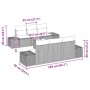 vidaXL Garten-Sofa-Set, 7-teilig, beige Poly Rattan, mit Maßangaben für Gartenmöbel.