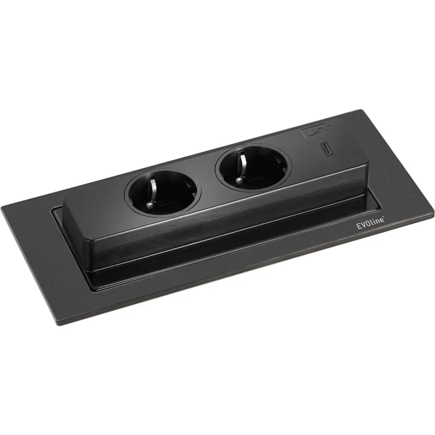 Evoline Backflip Steckdose 2-Fach Versenkbar mit Usb-C Kunststoff/Edelstahl Schwarz Matt