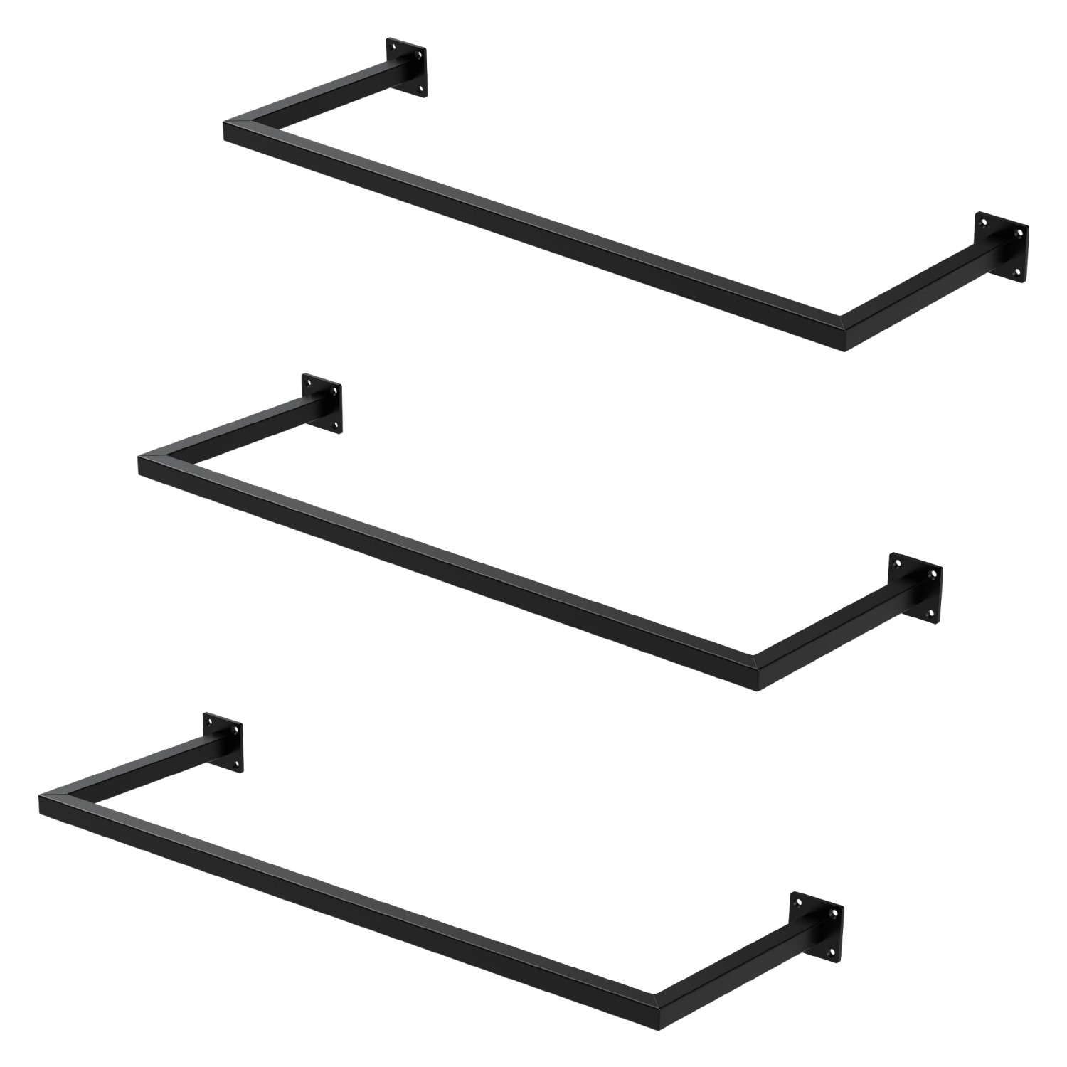 ML-Design 3Er Set Wand Kleiderstange Rechteck 30x90cm Schwarz Stahl