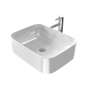 Emke Handwaschbecken, eckig, weiß, aus Keramik, zur Aufsatzmontage. Inklusive Hahnloch.