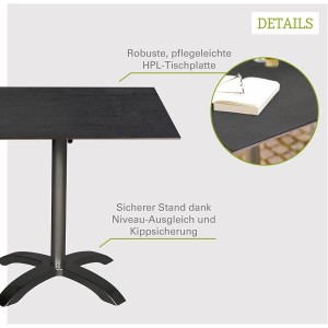 Quadratischer Acamp Klapptisch in Anthrazit-Cemento, 80x80 cm, ideal für Garten und Balkon.