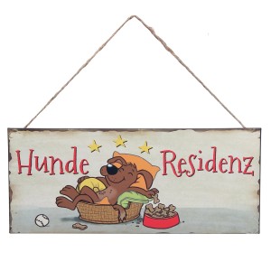 Metallschild "Hunderesidenz" 30,5x13cm mit Hundemotiv und Jutekordel zur Dekoration im Garten oder Haus.
