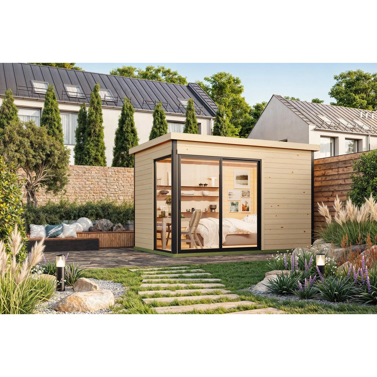 Lasita Holz-Gartenhaus Austin 2 Flachdach Unbehandelt 360 cm x 240 cm