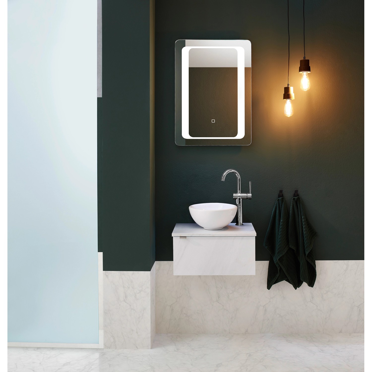 LED Badezimmerspiegel Schwarz Oval - Deckenmontage Mit Metallstange, 50x70cm