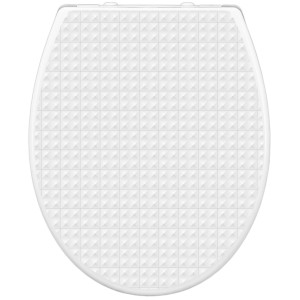 Weißer Banjado Familien WC-Sitz mit Absenkautomatik und In Out Motiv.