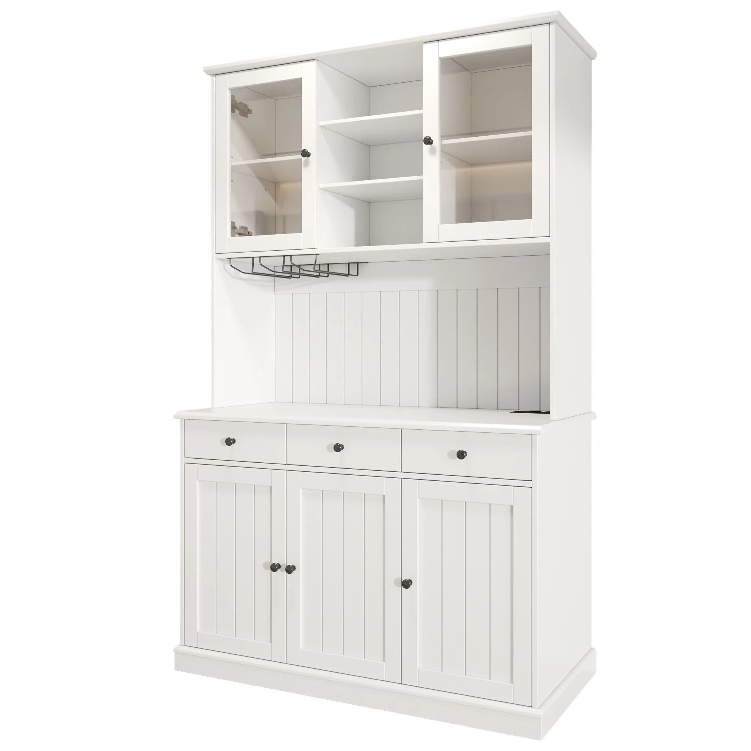 okwish Buffetschrank mit Glastüren Steckdose USB Stauraum 120x40x191cm Weiß