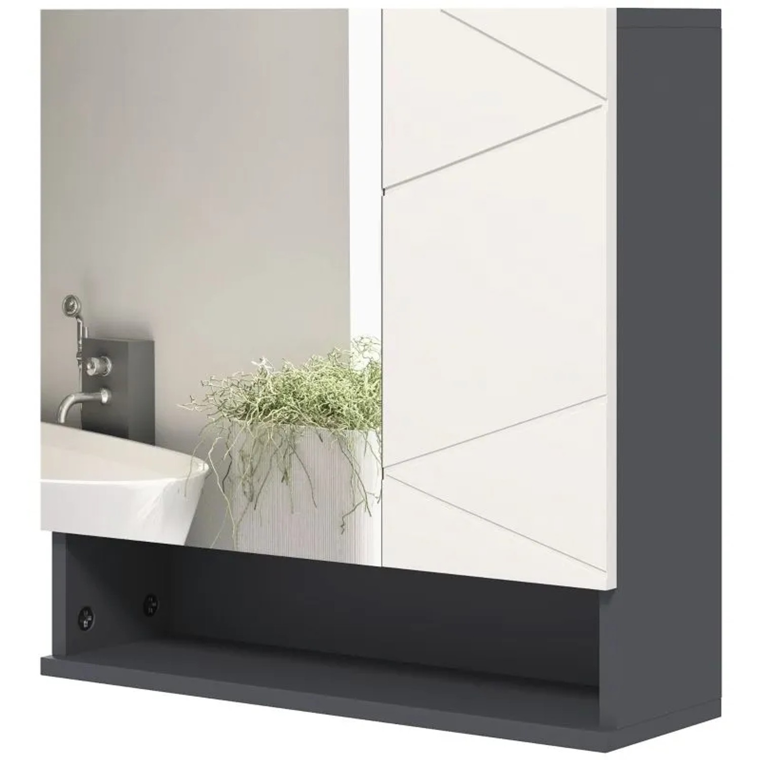 PXloue Spiegelschrank Bad Grau 55 x 17 x 55 cm mit Anti Beschlag und Ablage