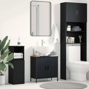 vidaXL Waschbeckenschrank, Schwarz Eichen-Optik, 60x30x60 cm. Badmöbel Set mit Unterschrank und Hochschrank.