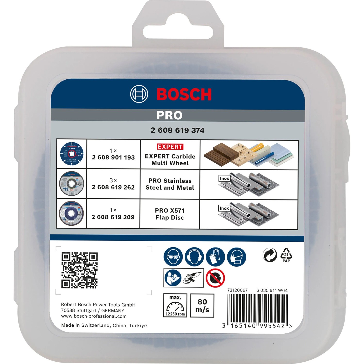 Bosch X-Lock Trenn- und Fächerschleifscheiben-Set 125 mm in Verpackung. Für Winkelschleifer, Metall, Inox, Holz, Kunststoff.