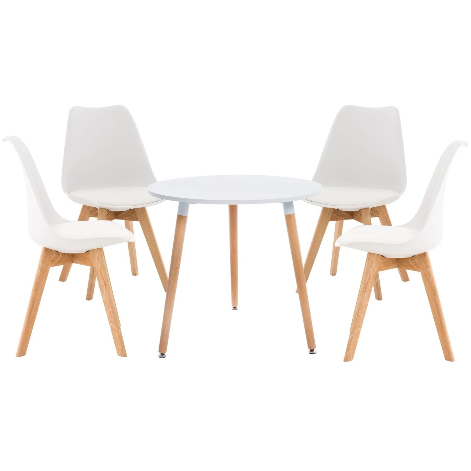 DELUKE Essgruppe ESSEN mit 4 Stühlen 180x180x83cm Holz Weiß Esszimmertisch mit Esszimmerstühlen für Esszimmer Küche Wohnzimmer