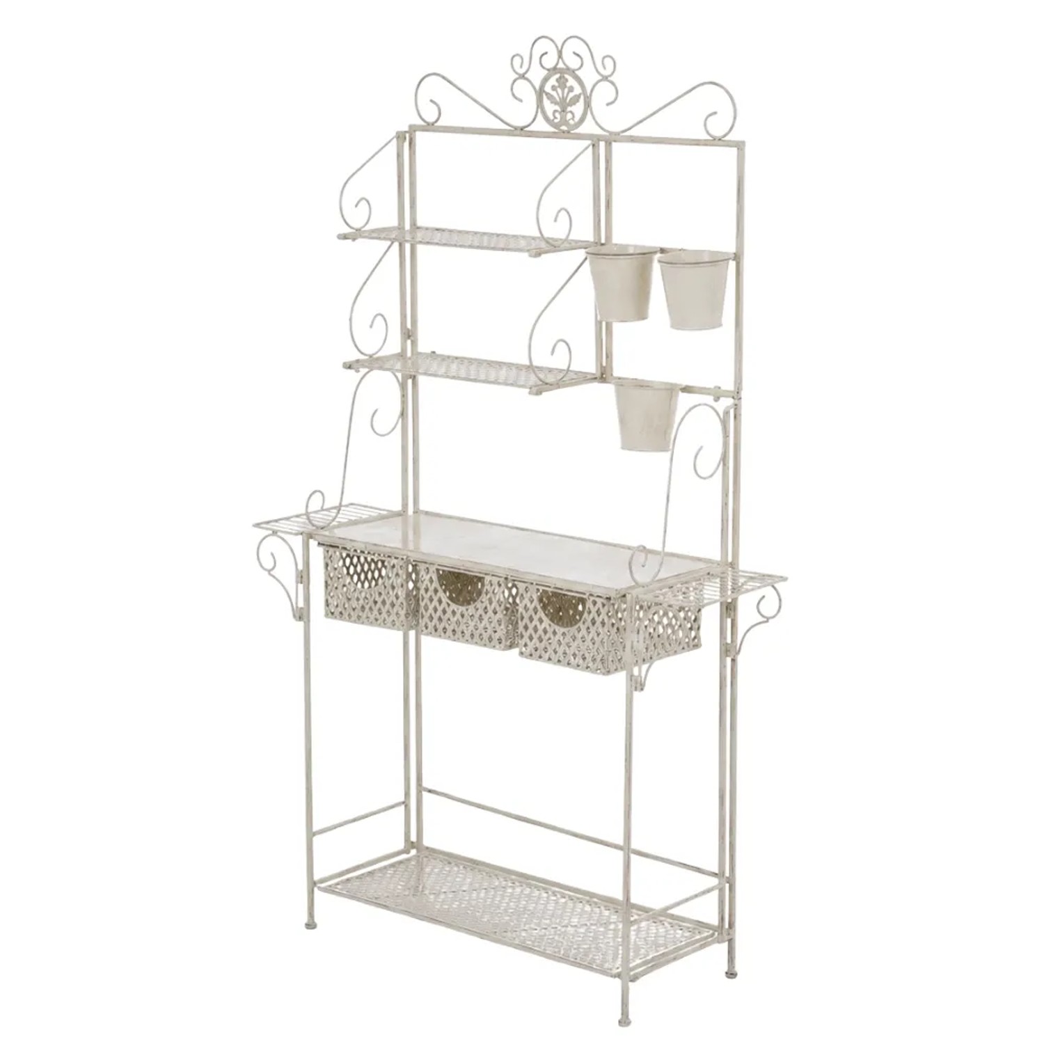 DELUKE Pflanzregal JENA Antik mit Ablagen 94x30x149cm Metall Antik-Creme Pflanztisch Garten Metalltisch für Blumen Pflanzen