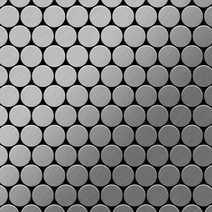 Gebürstete, graue Edelstahl Mosaikfliese mit runden Elementen für Bad und Küche.