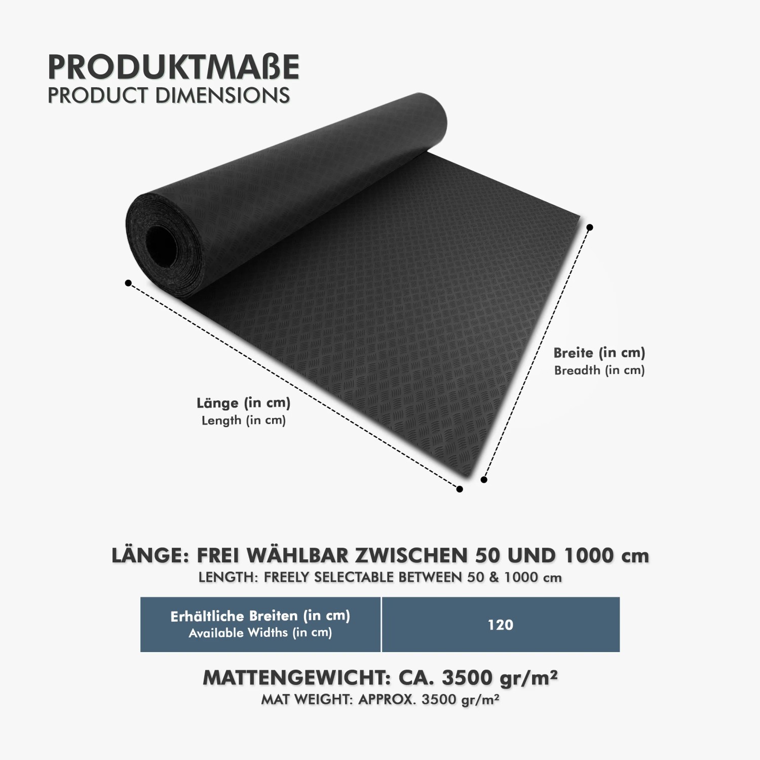 Schwarzer PVC-Bodenbelag Diamond Cut als Meterware, 120x200 cm, 2 mm stark.