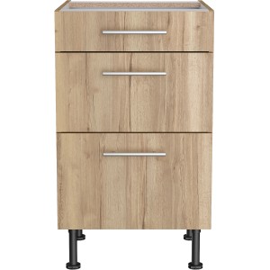 Optifit Unterschrank Erik290 mit 3 Auszügen, 50 cm, Wildeiche Dekor für die Küche.