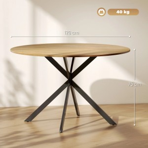 Runder HOMCOM Esstisch in Eiche mit schwarzem Stahlgestell, 120x120x75 cm.