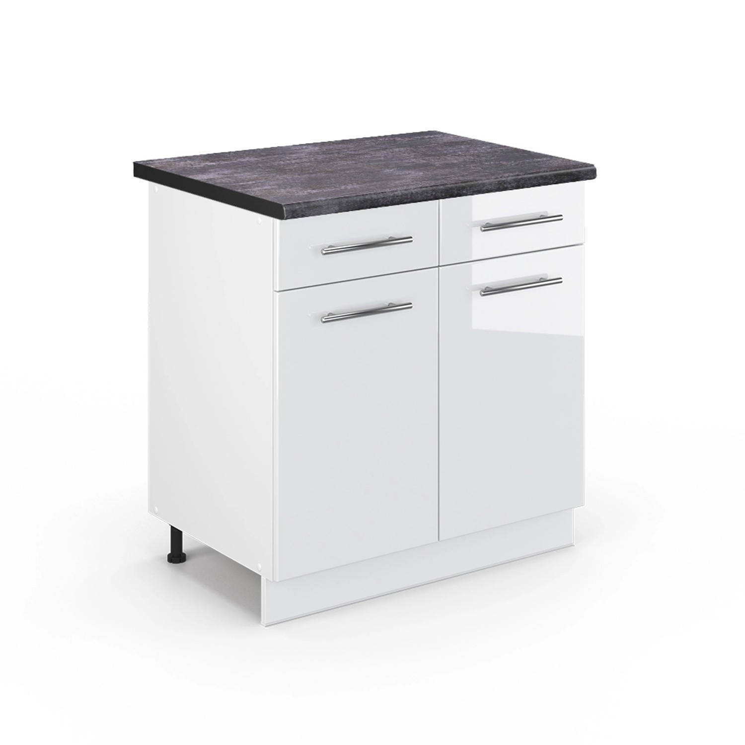 Thumbnail - Vicco Küchenunterschrank Fame-Line Weiß Hochglanz/Weiß 80 cm AP Anthrazit