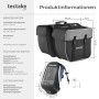 Tectake Fahrradtaschen Set: Gepäckträgertasche und Rahmentasche mit Handyfach, Maße siehe Abbildung.
