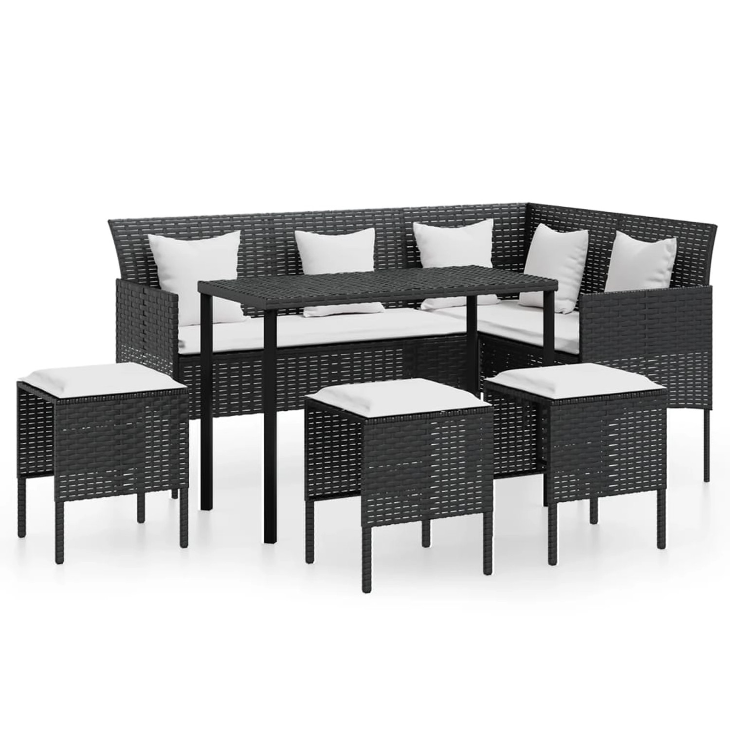 vidaXL 5-tlg Sofagarnitur in L-Form mit Kissen Poly Rattan Schwarz