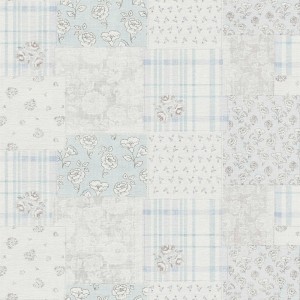 Bricoflor Vliestapete im Patchwork-Stil mit Blumen, Karo in Grau und Blau für Landhausstil.