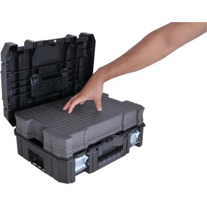 Stanley FatMax Tstak Werkzeugkoffer mit Schaumstoffeinlage, geöffnet.