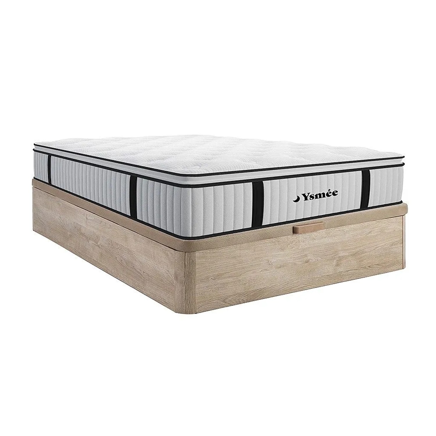 Vente-unique Matratze Und Bettgestell Mit Lattenrost Und Bettkasten American Dream Naturfarben Hell 190 cm