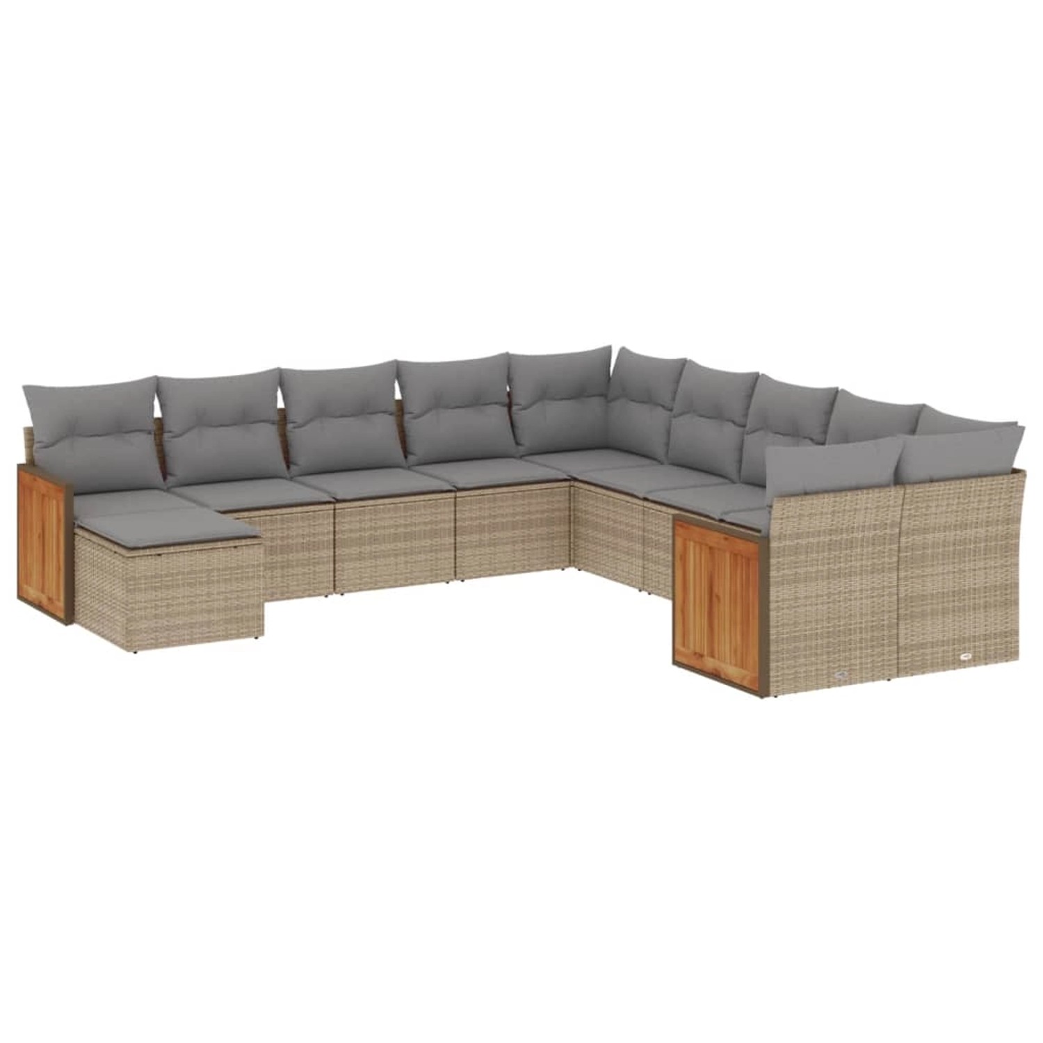 vidaXL 11-Tlg Garten-Sofagarnitur mit Kissen Beige Poly Rattan 3228250