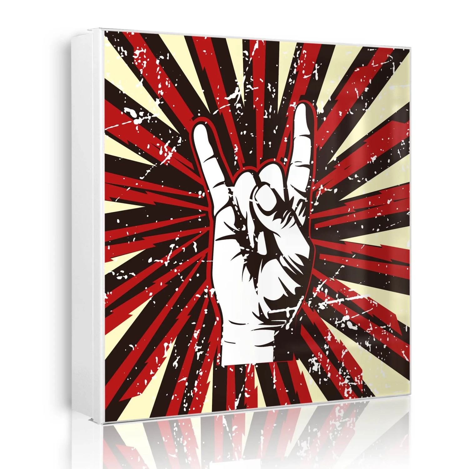 Banjado Großer Schlüsselkasten Metall 30x30cm Weiß Scharnier Rechts 50 Haken Beschreibbar Magnetisch Motiv Rock On