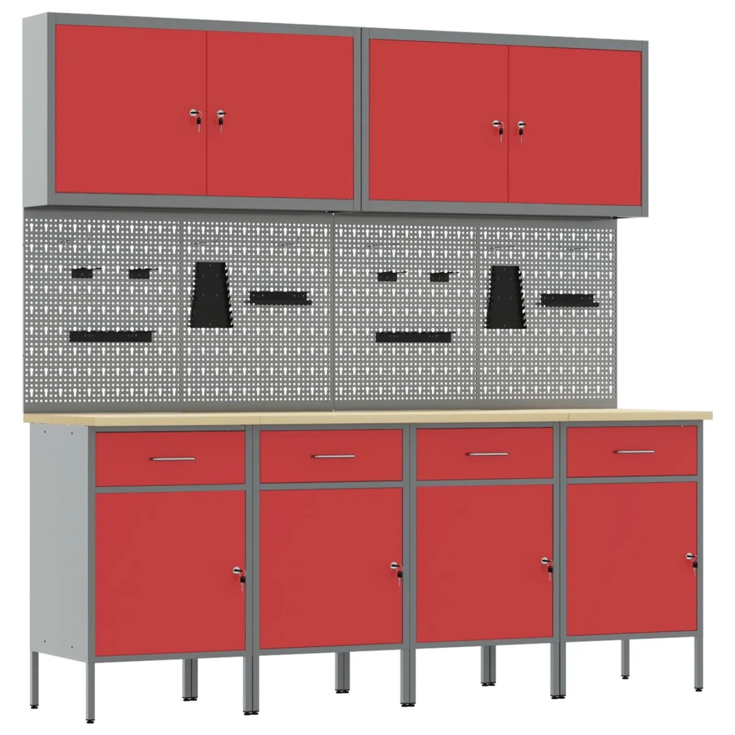 vidaXL Werkbank mit Schubladen 10-Tlg Rot Ingenieure Holz und Stahl 3321483