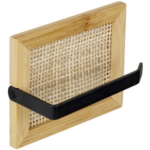 Wenko Toilettenpapierhalter Allegre aus Bambus und Rattan mit schwarzem Haltebügel.
