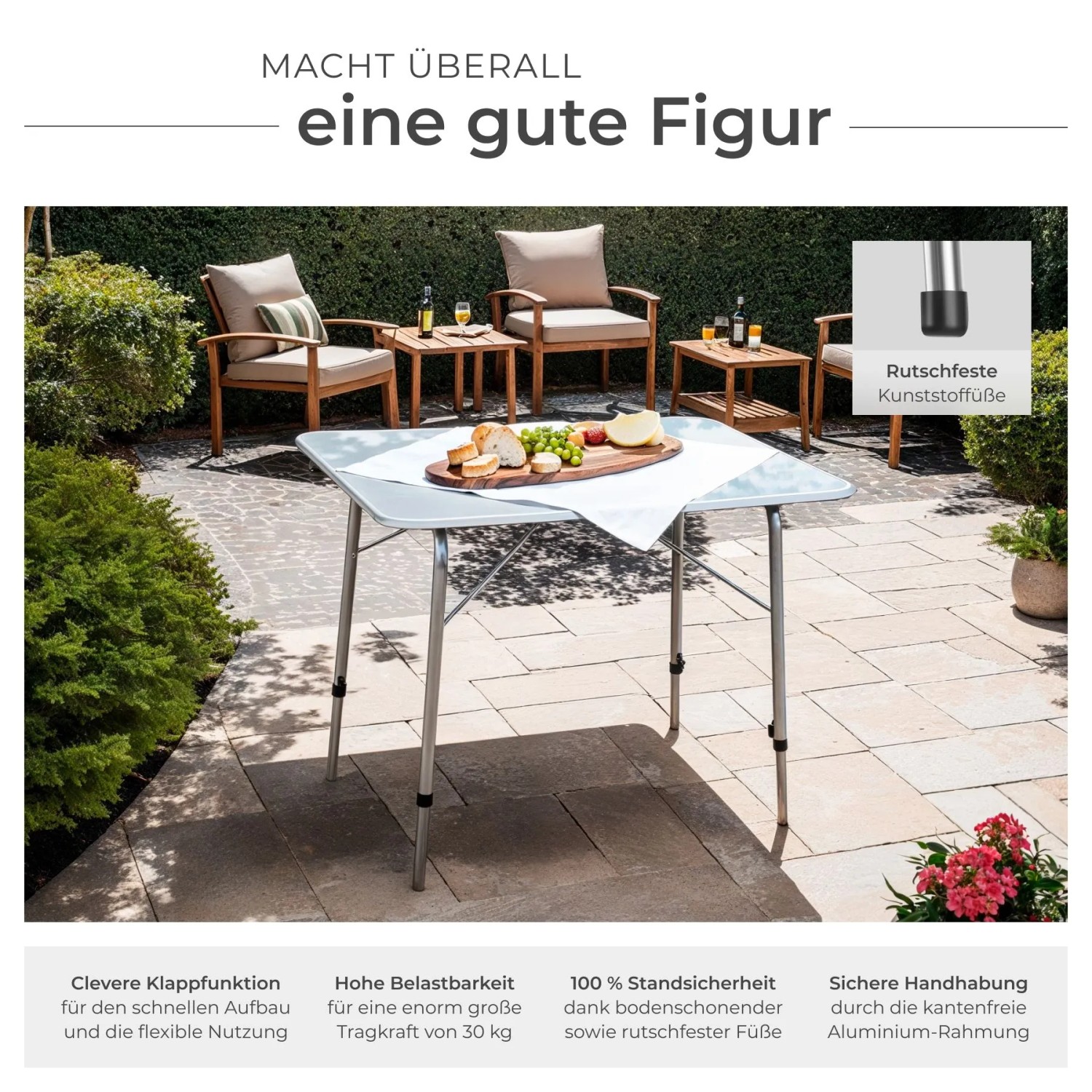 Tectake Campingtisch Julian, klappbar, grau, mit MDF-Platte, 80x60x68 cm. Ideal für Camping und Garten.