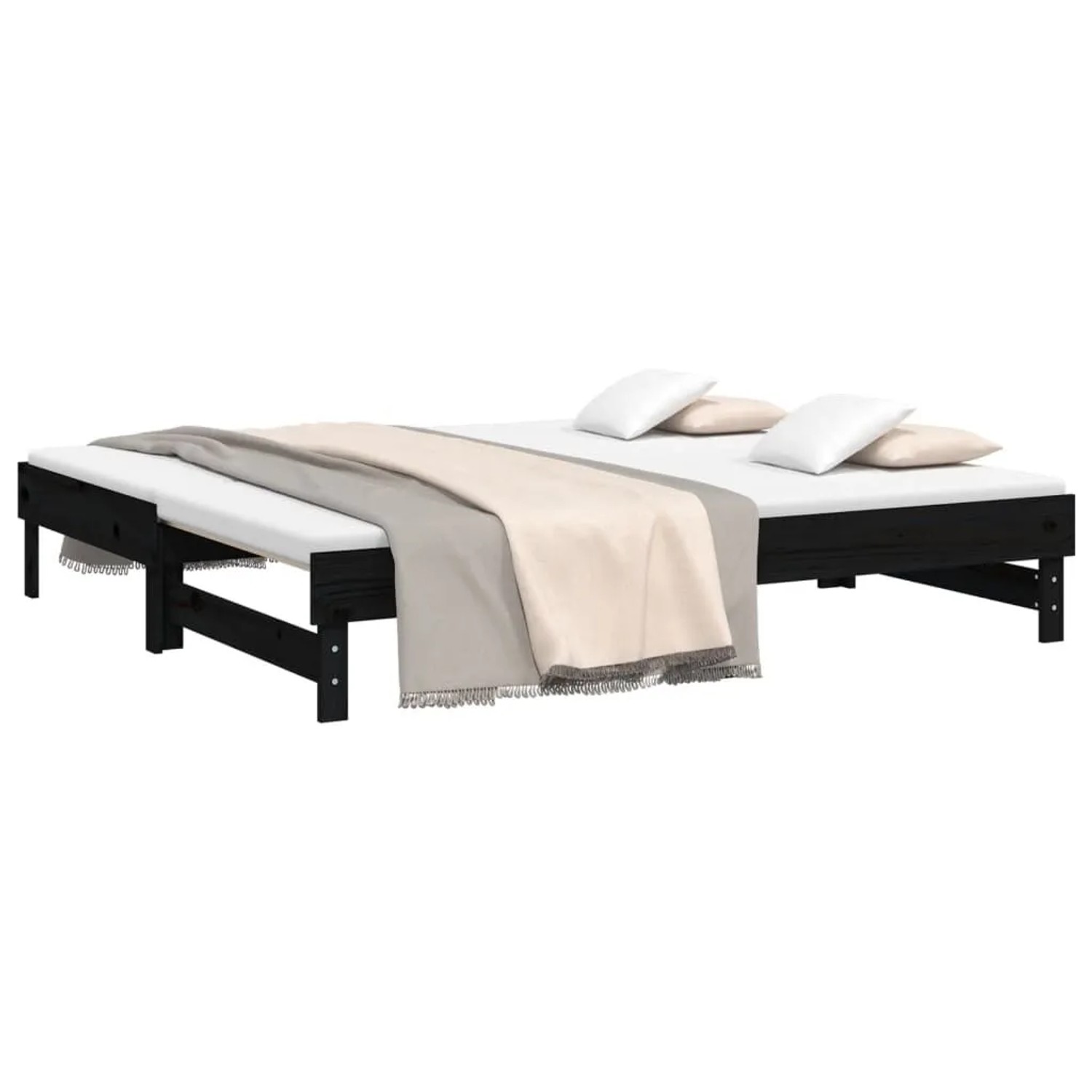 vidaXL Tagesbett Ausziehbar Schwarz 2x 90x190 cm Massivholz Kiefer 823393