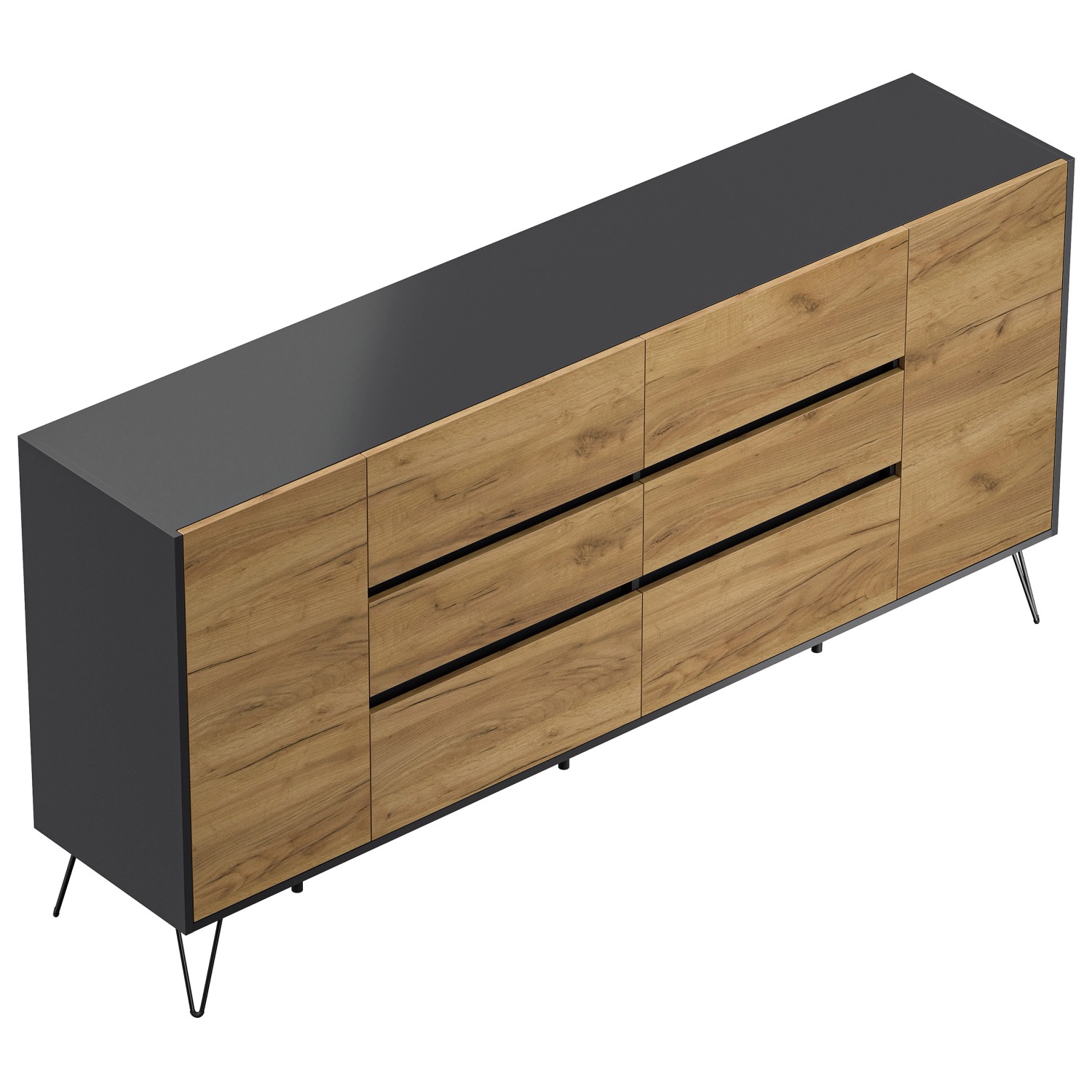 Posseik Sideboard Industrial R 6 Schubladen 2 Türen 200 cm Grafit Eiche Fro günstig online kaufen