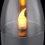Dunkelgraue Globo LED Solarleuchte mit Flammeneffekt unter klarem Schirm. Solar-Deko für den Garten.
