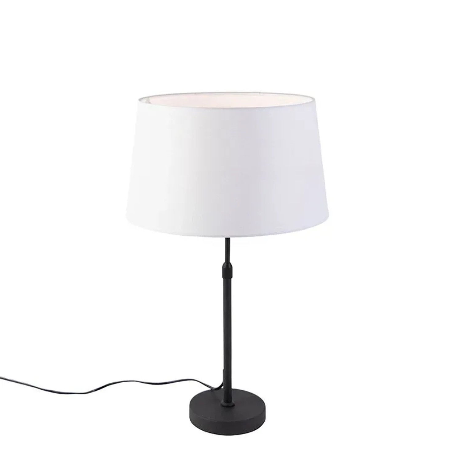 QAZQA Tischlampe Schwarz mit Leinenschirm Weiß 35 cm Verstellbar Parte