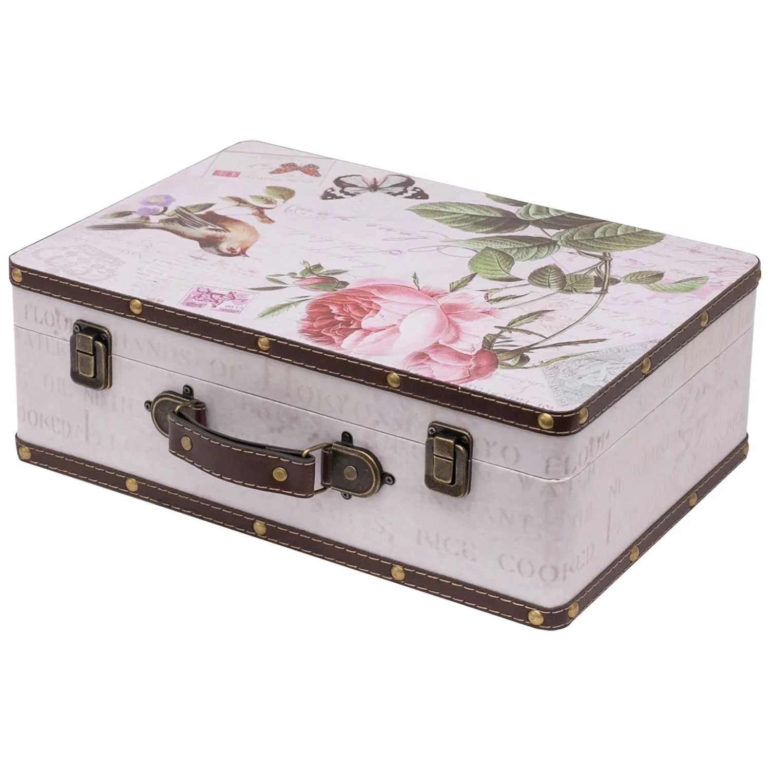 HMF VKO102 Vintage Vintage Koffer Truhe Holzkiste Holz 38 x 26 x 13 cm Deko Rose