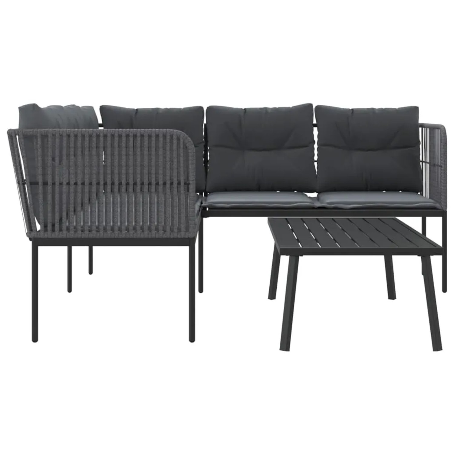 Schwarze vidaXL Garten Sofagarnitur mit Kissen, Stahl und Textilene, Modell 5.