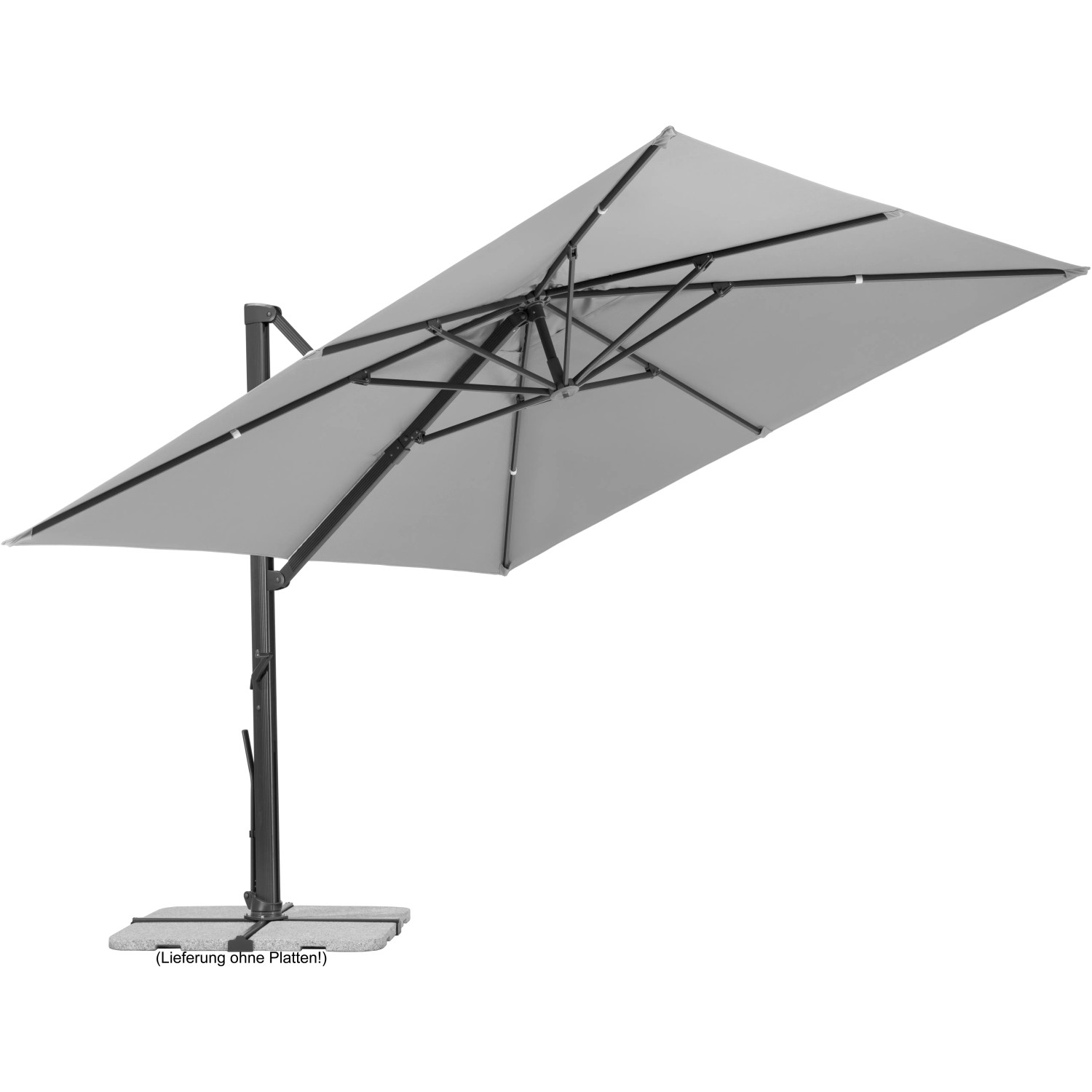 Schneider Ampelschirm, 358x300 cm, silbergrau, mit Dreh- und Neigungsfunktion.