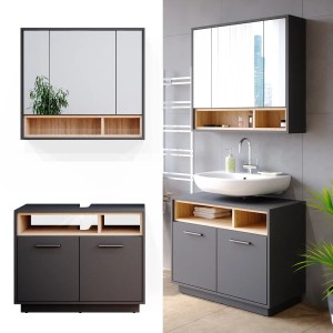 Vicco Badmöbel-Set Beatrice, anthrazit/Sonoma, 2-teilig: Waschbeckenunterschrank und Spiegelschrank.