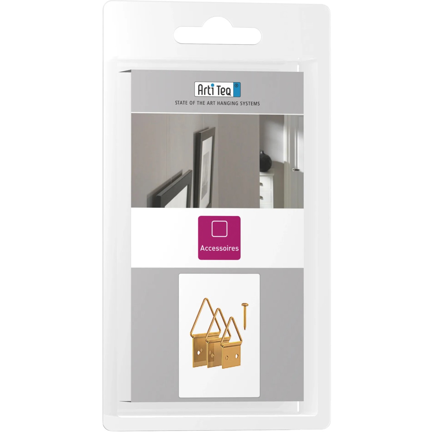Artiteq Triangelhänger Set mit Nägeln (12 Stk.) zum Aufhängen von Bildern und Rahmen.