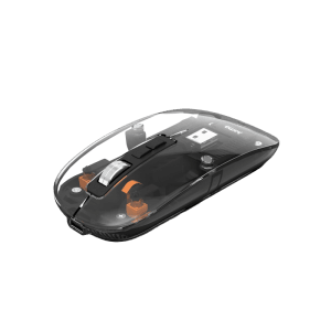 Transparente Hama Multi-Device-Maus WM-600 mit 6 Tasten, kabellos per Funk/BT. Zubehör für Computer.
