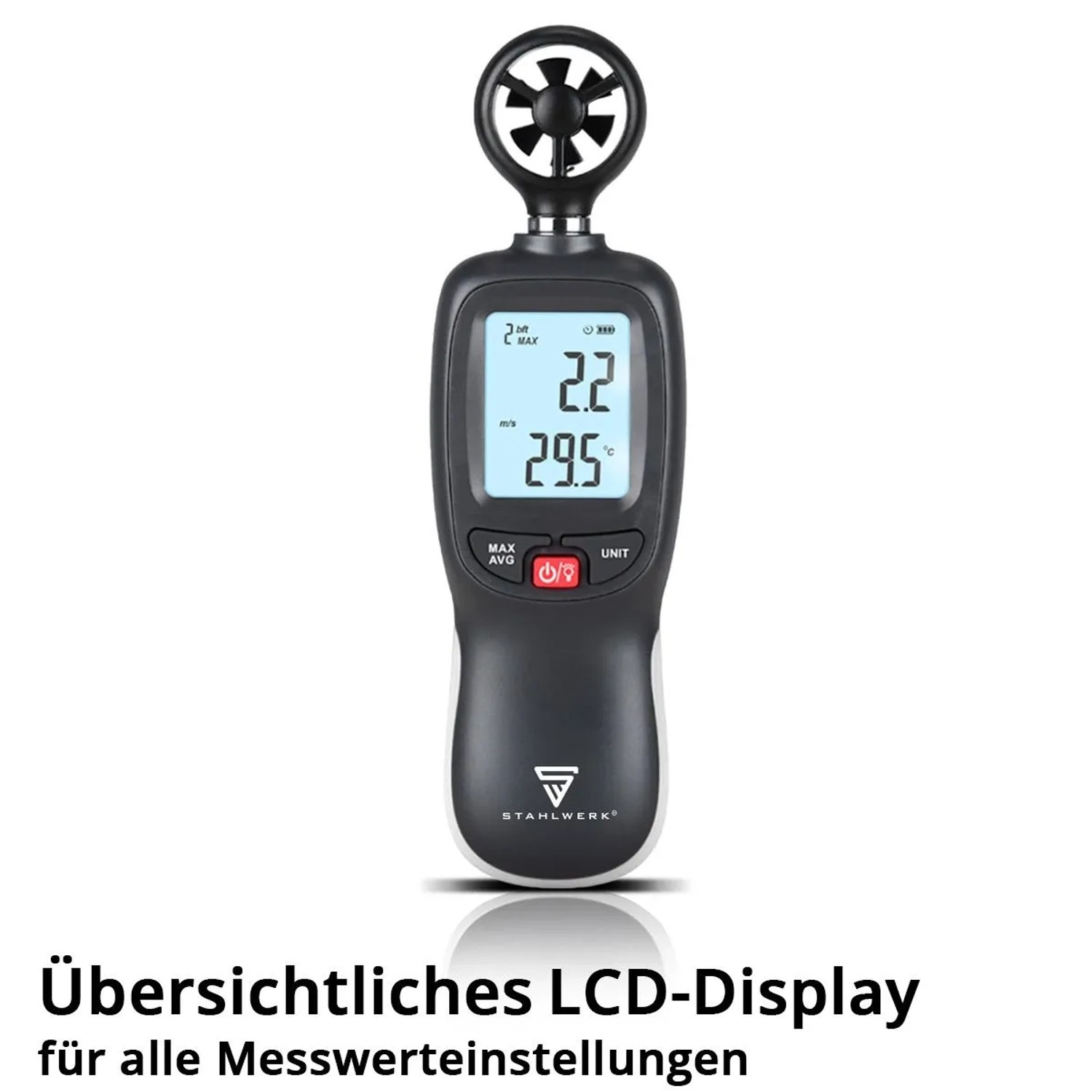 STAHLWERK Anemometer zur Messung von Luftgeschwindigkeit und Temperatur.