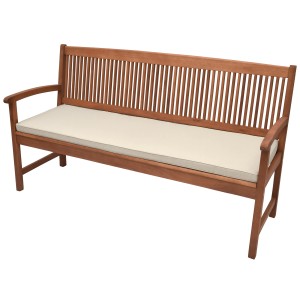 Beautissu Bankauflage Base BK, 180x48cm, Natur, auf Holzbank. Sitzkissen mit Karo-Struktur.