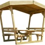 Weka Gartenlaube Tessin aus Holz, naturbelassen mit Tisch und Bänken.