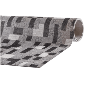 Anthrazitfarbener Peyer Syntex Teppich Rieti Jacquard, 80x200 cm, gerollt.