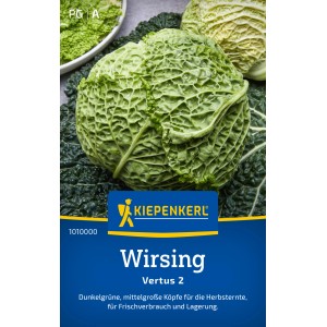 Kiepenkerl Wirsing Vertus 2: Dunkelgrüner, feingekrauster Wirsingkopf, Gemüsesamen für den Garten.